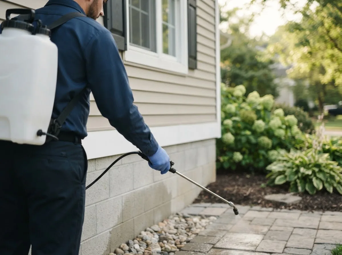 Pest control technician inspecting a home in Coello, IL